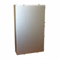 This HAMMOND aluminum washdown enclosure measures 60 x 36 x 12 inches and includes a solid cover and panel. It is rated NEMA 12/13/4/4X for protection against dust, oil, and hose-directed water. The enclosure uses clamp closure and has no knockouts. Suitable for industrial environments requiring corrosion resistance and watertight sealing