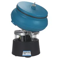 This RAYTECH vibratory tumbler features a tilting plate design with adjustable bowl amplitude and includes a drain/tilting plate. It supports both wet and dry operation for deburring, polishing, and surface finishing of metal and plastic parts in small-batch manufacturing and maintenance settings