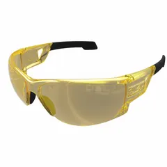 These safety glasses feature a gold half-frame with amber lens that provides anti-fog and anti-reflective properties for indoor and outdoor use. The padded comfort-fit design enhances wearability during tasks such as machining, material handling, and maintenance where impact protection and glare reduction are required.