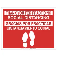Covid 19 Sign B819, 14X18, Eng/Span Soci: 14 in x 18 in Nominal Sign Size, Vinyl, Red, 14 in Ht (MPN 170330)