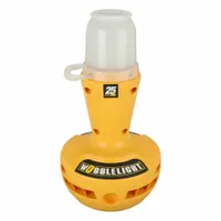 Self-righting floor light for job site illumination. Automatically returns to upright position if knocked over. Operates on 120V AC, delivers up to 6000 lumens with a single light level. Yellow housing