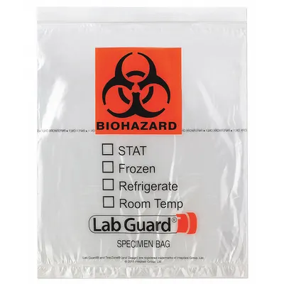 MEDEGEN MEDICAL PRODUCTS Kantong Transfer Spesimen: LDPE, Biohazard, Tebal 1,75 mil, Bening, Tinggi Keseluruhan 15 in - Dual Pouch Specimen Transfer Bags