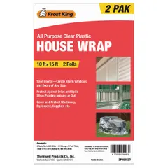 This window insulation kit includes two sheets of clear polyolefin shrink film. The film is applied to window frames and heated to shrink, creating a tight seal that reduces drafts and heat loss. Suitable for use in residential and commercial buildings during cold weather to improve energy efficiency.