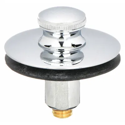 WATCO Drain Stopper: Kuningan, Berlapis Krom, Diameter Keseluruhan 2 in, Dorong dan Tarik - Bathtub Drain Stoppers