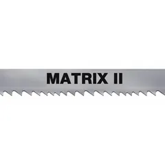 Bi-metal band saw blade for cutting aluminum, carbon steel, and structural steel. Matrix II material composition. Length 9 ft 11-1/2 in. Suitable for general metal cutting in fabrication and maintenance applications.