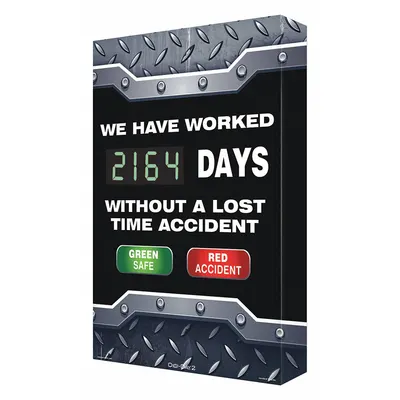 Papan Skor Elektronik DIGI-DAY2: Aluminium, Pemasangan Tanda Lubang Pemasangan - We Have Worked ___ Days Without A Lost Time Accident - Green/Safe - Red/Accident Safety Scoreboards