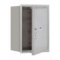 This single-unit mailbox is designed for recessed mounting in walls, providing a flush appearance. It features one lockable door for secure mail collection. Typical applications include multi-tenant residential or commercial buildings where space-saving front-access mail retrieval is needed.