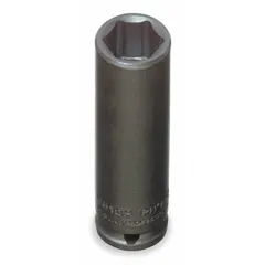 Metric 6-point deep impact socket with 1/4" drive and 10 mm socket size. Overall length 2 inches. Black oxide finish. Designed for use with impact tools in fastening and loosening applications.