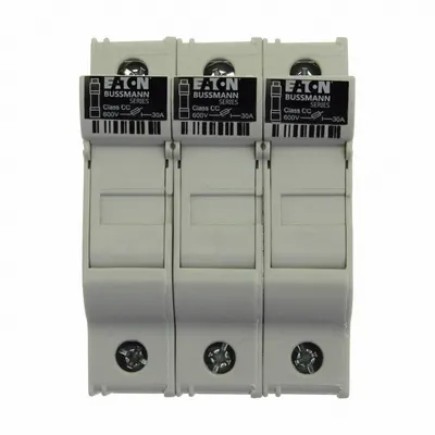 BUSSMANN Blok Sekering: Finger-Safe, 3 Kutub, 600 V AC, Pemasangan Rel DIN - UL Class CC Fuse Blocks