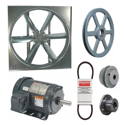 Kipas Suplai Dayton dengan Paket Penggerak: Penggerak Sabuk, Bilah 36 in, Tertutup Total, 17.407 cfm - Belt-Drive Panel Supply Fans with Drive Package