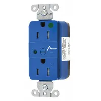 HUBBELL Receptacle: Hospital Grade Fed. Spec., Duplex, 5-15R, Blue, 125V AC, 15 A, 2 Pole / 3 Wire (MPN SNAP8262S)