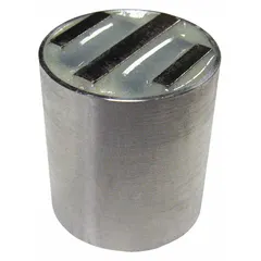 This cylindrical encased ceramic magnet has a 7/8 in outside diameter and 1 in thickness. It features a 3-pole design that concentrates the magnetic field for a max pull force of 17.6 lbf. Used for holding, lifting, and positioning ferrous parts in industrial applications such as fixturing, material handling, and magnetic separation.