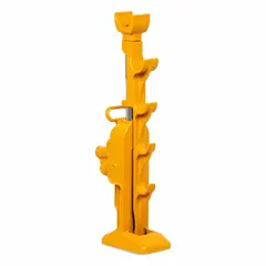 Lever-operated mechanical ratchet jack with 20-ton load capacity and 34 1/2-inch minimum lift. Constructed from alloy steel. Used for lifting heavy reels, spools, and similar loads in industrial maintenance and material handling applications.