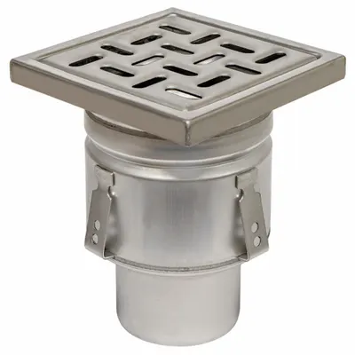 BLUCHER Floor Drain: 8 in Grate Size, 4 in Nominal Pipe Size, No Hub, Stainless Steel - Sanitary Floor Drains