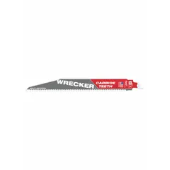 General-purpose carbide reciprocating saw blade with 6 teeth per inch, 9-inch length, and 0.05-inch thickness. Rigid tapered design for straight cuts in wood, metal, and plastics during demolition, construction, and renovation.