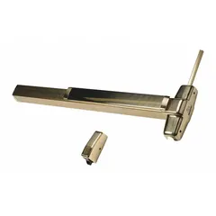 This surface vertical rod push bar is constructed of brass and designed for doors up to 3 ft wide. It features a touchbar for push-pad operation, providing egress in commercial and institutional settings. Suitable for use on pairs of doors or single doors requiring vertical rod latching.