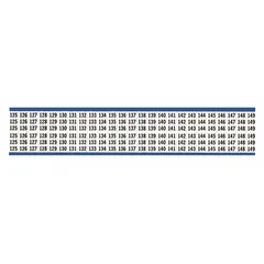BRADY preprinted wire marking label sheets (MPN WM-125-149-PK) provide 625 black-on-white vinyl cloth labels with legend 125 to 149. Rated for -40°F to 176°F, these labels are used for identifying and organizing electrical wires and cables in control panels, machinery, and building installations.