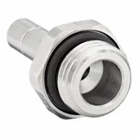 Nickel-plated brass tube fitting with BSPP male thread and push-to-connect connector for 10 mm OD tubing. Used in pneumatic and fluid systems for tool-free connection of 1/4 in pipe to tubing. Silver finish