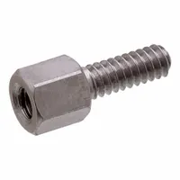 Male-female jack screw with #4-40 thread, 3/8 in length, hex head, 3/16 in hex width, steel construction, 2B thread class. Used for aligning and securing panels, PCBs, or modular assemblies in electronic enclosures and industrial equipment. Supplied in a 25-piece pack