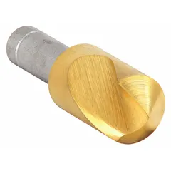Single-flute countersink made from TiN coated cobalt steel. Body diameter 1 3/4 in, shank 3/4 in. Designed for fast cutting and deburring in metalworking applications, creating conical recesses for flat-head screws.