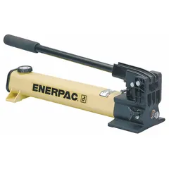 Single-acting two-stage hydraulic hand pump with aluminum construction. Delivers 200 psi maximum pressure in the first stage for rapid cylinder advance. Compatible with single-acting cylinders. Used for powering hydraulic tools in maintenance, construction, and manufacturing applications.