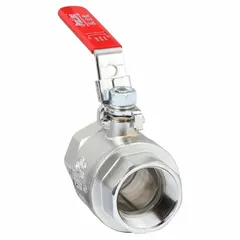 This manual two-way ball valve features a chrome-plated brass straight body with 1-1/2 inch female iron pipe (FIP) connections on both ends. Equipped with a locking lever handle, it provides secure on/off flow control in piping systems for water, oil, and gas applications.