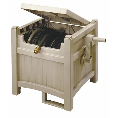 Gulungan Selang Taman SUNCAST: 100 ft (5/8 in ID), 11 in Dia Gulungan, Cokelat - Hand-Crank Garden Hose Reel Cabinets