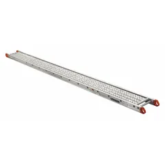 Aluminum platform with silver aluminum deck and aluminum frame. Part of the Series P line. Supports an optional modular handrail system for elevated work access. Suitable for construction, maintenance, and industrial applications requiring a stable work surface at height.