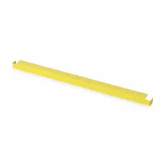This steel crossbar for pallet racks measures 2 in x 36 in x 5 in and features a powder-coated yellow finish. It includes hardware for installation and is used to stabilize and connect beams in industrial storage systems, enhancing rack rigidity.