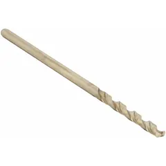 This NAS-specification cobalt aircraft-extension drill bit features a #18 diameter, 6-inch overall length, and 135° split point with a straw/bronze cobalt finish. Designed for industrial drilling applications requiring extended reach and reduced walking on curved surfaces, it is suitable for use in aerospace assembly and maintenance tasks.