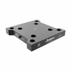 Rectangular alloy steel receiver base for workholding systems. Measures 130 mm W x 160 mm L x 27 mm H, weight 3.6 kg. Compatible with pull stud QL-200805. Used in machining setups for quick and repeatable workpiece clamping.