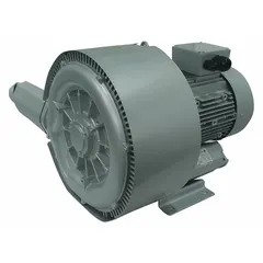 Three-phase, 2-stage regenerative blower rated at 6.16 hp. Operates at 230/460V AC, draws 16.2/9.1 A, with NPT female connections. Maximum operating pressure of 188.5 in wc and maximum vacuum of 165 in wc. Suitable for industrial applications requiring high-pressure air or vacuum, such as pneumatic conveying, aeration, vacuum lifting, and drying systems.