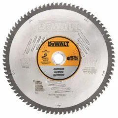 Circular saw blade for cutting aluminum and soft metals. Solid stock construction with 80 teeth, 0.11-inch kerf, and 1-inch arbor. Suitable for cutting extrusions, sheets, and profiles in metal fabrication and construction.