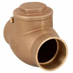 Bronze inline swing check valve with 3 in pipe size and sweat x sweat connections. The swing disc design prevents backflow by closing automatically when flow reverses. Suitable for use in plumbing, heating, and other low-pressure piping systems.