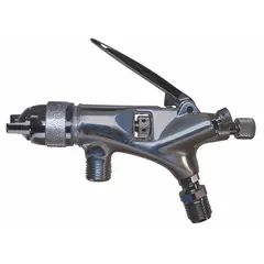 This conventional spray gun from DEVILBISS is designed for applying coatings and paints in industrial finishing and automotive refinishing. It features a 10-inch length, 1/4-inch air inlet, and 3 cfm air consumption at 30 psi. The included 1.1 mm fluid tip provides a controlled atomized spray pattern for consistent coverage.