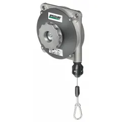 This fixed die cast aluminum tool balancer supports tools weighing up to 2 lb. The 5 ft cable provides a set working range for repetitive tasks. Suitable for suspending and counterbalancing handheld tools in assembly and manufacturing environments.