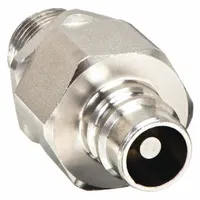 The SNAP-TITE H Series hydraulic quick-connect coupling plug (MPN SVHN4-4MV) features a 316 stainless steel body and a fluorocarbon seal. With 1/4"-18 threads, it is used for quick, leak-free connection and disconnection in hydraulic fluid lines, suitable for industrial machinery and mobile equipment