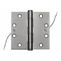 This BEST electrified butt hinge is constructed of steel with a leaf height and width of 4 1/2 in. It is designed to integrate electrical wiring through the hinge for power transfer to door hardware such as locks or sensors, commonly used in access control systems for commercial and industrial facilities.