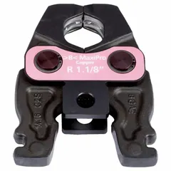 This press jaw is designed for use with the ROTHENBERGER MaxiPro compact press tool. It accommodates 1-1/8 in copper and steel pipe, enabling secure press connections in plumbing, HVAC, and industrial piping systems.