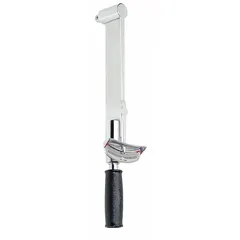 This standard-head flat beam torque wrench has a 1/2-inch square drive and measures torque from 0 to 600 in-lb. The flat beam design provides direct reading of applied torque. It is used for precision tightening of fasteners in assembly and maintenance tasks requiring inch-pound torque control.