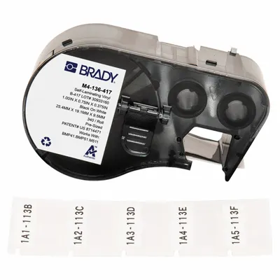BRADY Label Pembungkus: 3/4 in x 1 in, Vinil Tahan Api, Putih (Matte) - Brady Precut Label Roll Cartridges