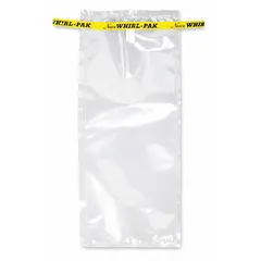 This clear, standard-style sterile bag has a 27 fl oz (798 mL) capacity and a 12-inch overall length. It meets EPA standards and is used for collecting water, soil, and other environmental samples in field or laboratory settings.