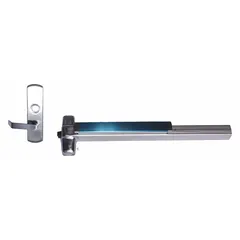 Rim-type exit device with touchbar style and lever outside trim. Designed for doors up to 3 ft wide. Chrome finish. Suitable for use in commercial and industrial buildings requiring code-compliant egress.