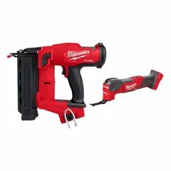 This combination kit includes a nail gun (model 2746-20) and an oscillating tool (model 2836-20), both powered by the MILWAUKEE 18 V platform. Sold as tool only, without batteries or charger. Suitable for fastening and cutting applications in framing, trim work, and demolition.