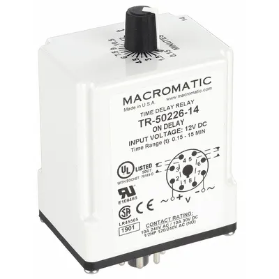 MACROMATIC Relay Tunda Waktu Fungsi Tunggal: Dipasang di Soket, 12V AC, 10 A - Socket-Mounted Relays
