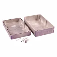 This HAMMOND enclosure is made of die-cast aluminum and measures 8 inches by 5 inches by 3 inches. It features a solid cover secured by screws and is rated NEMA 1, 12, 13, 4, and 4X for protection against dust, water, and corrosion. Suitable for indoor and outdoor use in industrial settings where a sealed housing is required. Knockouts are not included