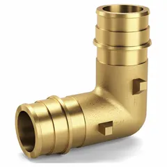 Brass barbed fitting with expansion PEX connection method, designed to join PEX tubing to male NPT threaded connections. Features a 3/8 in ID barbed end and 1/2 in MNPT end. Suitable for use in plumbing systems for transitioning between PEX and threaded pipe.