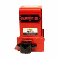 This hardened steel cargo door lock measures 9 inches in length, 7 inches in width, and 3 inches in height. It features a pin-and-lock hitch pin style and a powder-coated finish. Designed for securing truck, trailer, and container doors against theft and tampering in transport and logistics applications