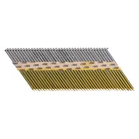 These 3-inch collated framing nails feature a plain finish, clipped head, smooth shank, and diamond point. Packaged in a 2,500-count strip for use with pneumatic nailers in framing, sheathing, and truss assembly applications