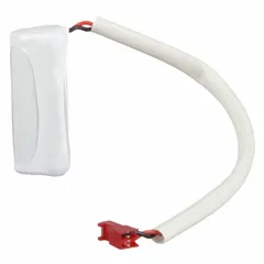 Nickel cadmium battery rated 1.2 V and 1 Ah. Overall height 1 3/4 in, overall depth 3/4 in. Used as a replacement power source for emergency and exit lighting fixtures, providing backup illumination during power outages.